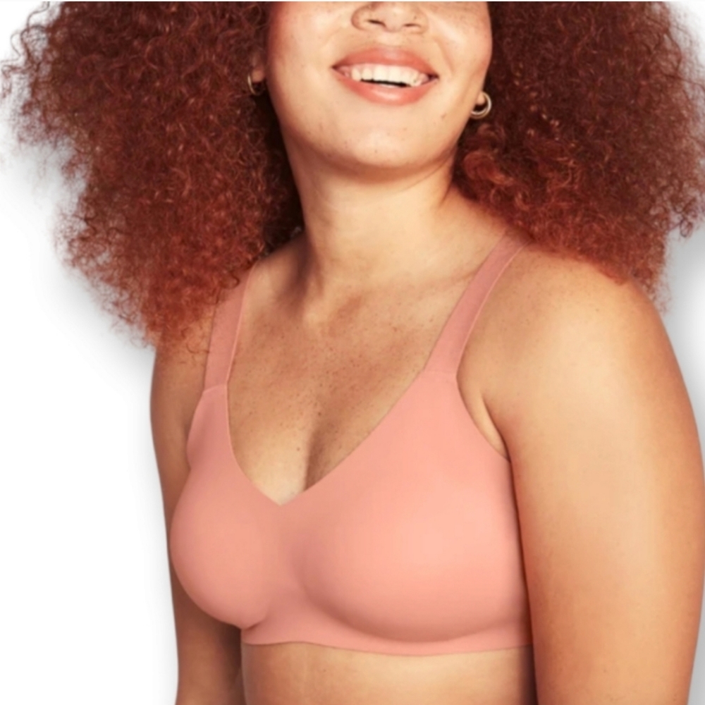Knix Padded V-Neck T-Shirt Bra Wireless Fit Pink Knix 7+ (Fits 36F, 38E, 38F)